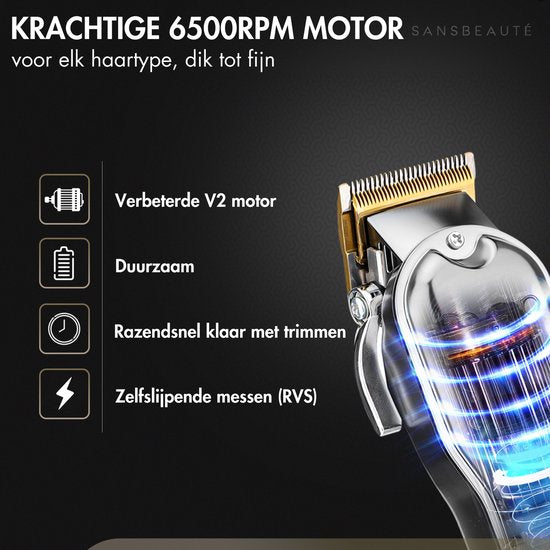 Sansbeauté® Professionelle Haar und Bart Schneidemaschine - Kabellos - Haarschneider Herren - Trimmer, Friseur, Schneider - Barbier Set