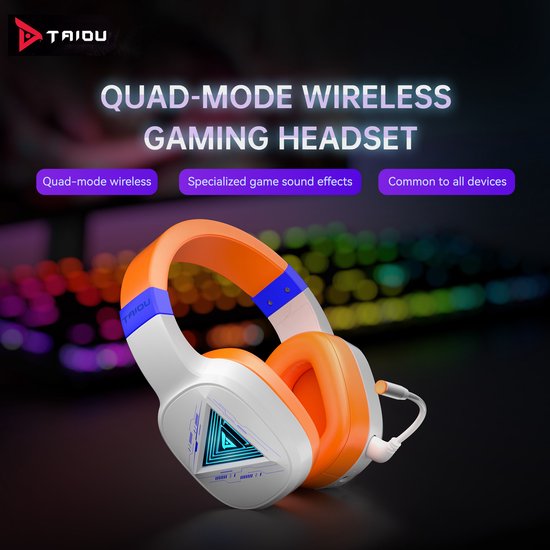 TAIDU THS320Pro Wireless Gaming Headset - 2.4GHz - Bluetooth 5.2 - Mikrofon - Multiplattform - Weiß Orange