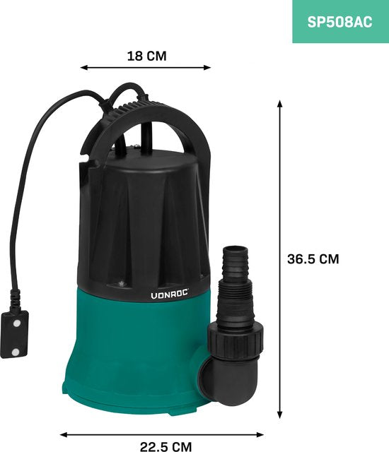 VONROC Tauchpumpe / Oberflächensaugpumpe / Mopppumpe - bis 1mm mit Sensorschalter - 400W - 6000l/h - Für sauberes Wasser