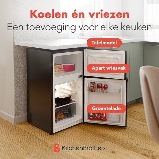 KitchenBrothers Kühlschrank - 61L Kühlfach - 24L Gefrierfach - Eisfach - Frigo - Freistehend - Schwarz