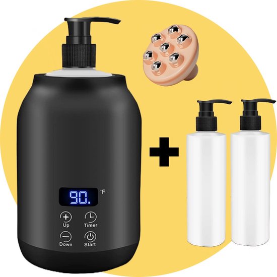 Bolusso Black Massage Oil Heater - Massage Oil Heater 30 To 65 Degrees - Guasha - Massage Device - Includes 2 Dispensers & Massage Tool - Electric Bottle Warmer- Massage Oil Erotic