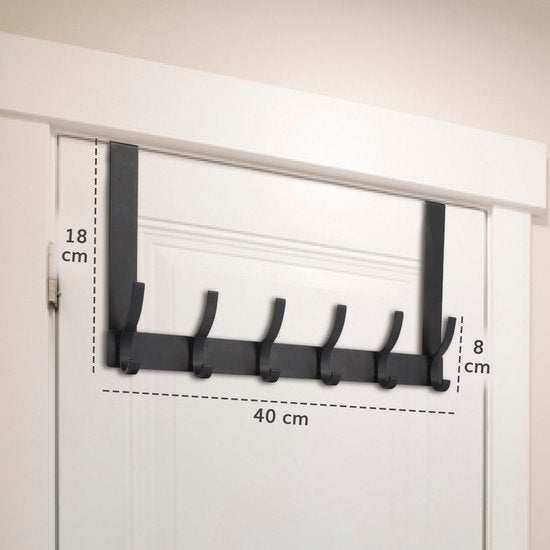 Türgarderobe - 12 Haken - Edelstahl - Hängend - Garderobenständer - Kleidung - Kleiderbügel - Haken - Vintage - Industrial - Garde Garderobe - Schwarz - Luft