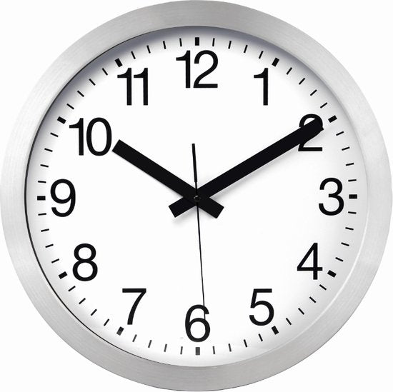 Perel Wanduhr, rund, analog, 30 cm, funkgesteuerte Zeitanzeige (DCF), Aluminium, silber