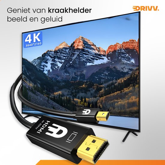 Drivv. Premium Mini DisplayPort zu HDMI Kabel - Thunderbolt zu HDMI - Thunderbolt 1/2 - 4K 30Hz - Schwarz - 1,8 Meter