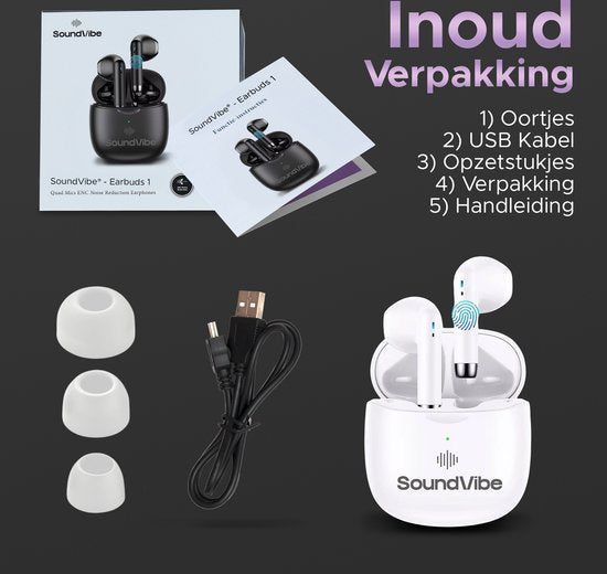 SoundVibe® - Kabellose Kopfhörer mit Geräuschunterdrückung - Weiß - Bluetooth-Kopfhörer - Kopfhörer mit Geräuschunterdrückung - Kabellose Kopfhörer - Kabellose Kopfhörer
