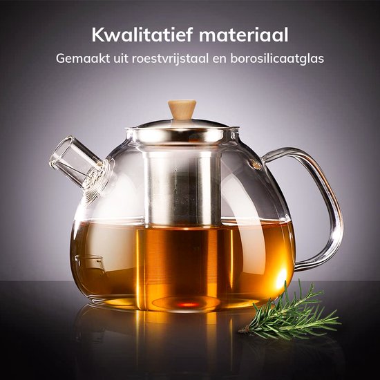 Deleca Teekanne aus Glas mit Filter und Teelichtwärmer-Set - Borosilikatglas - Edelstahlsieb - Weihnachtsgeschenk - für losen Tee / Teeblumen - 1.5L
