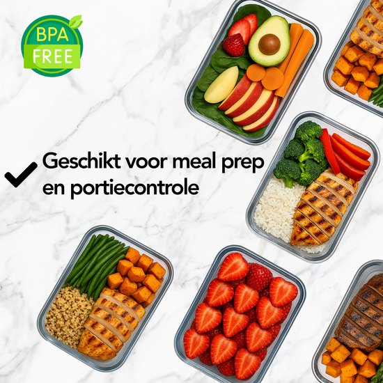 Aviro Food Storage Tassen Glas - 10 Stück - Mahlzeit Prep Tassen - Gefrierschrank, Mikrowelle & Backofen resistent - BPA frei - luftdicht - 1L