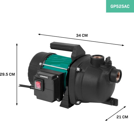 VONROC Sprinklerpumpe / Wasserpumpe - 800W - 3300l/h - Kunststoff-Pumpengehäuse - Für Garten-/ Rasenbewässerung