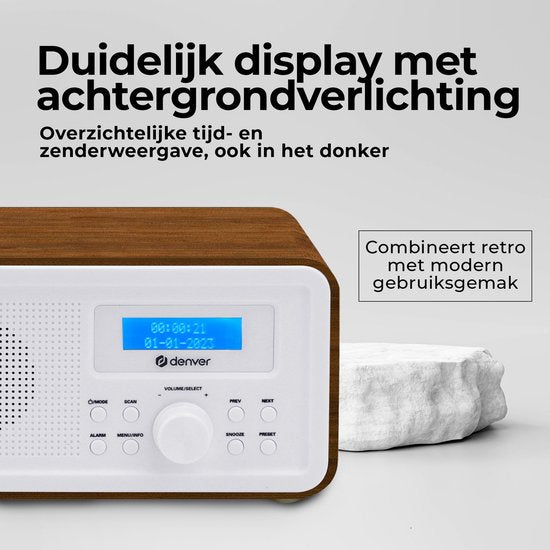 Denver DAB-Radio - Retro-Radio - FM-Radio - Küchenradio - Tragbares Radio - Batterien & Netzanschluss - DAB30DW
