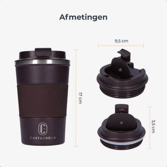 Castagnola Thermos Cup - Kaffeebecher To Go - Reisebecher für Kaffee und Tee - Teebecher - 380 ML - Edelstahl - Braun