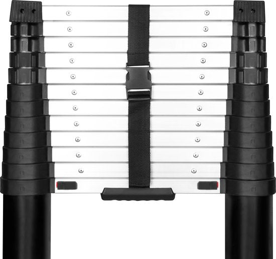 VONROC - PRO Teleskopleiter - soft-close - integrierte Wandhalterungen und Querstange - 3,80 Meter