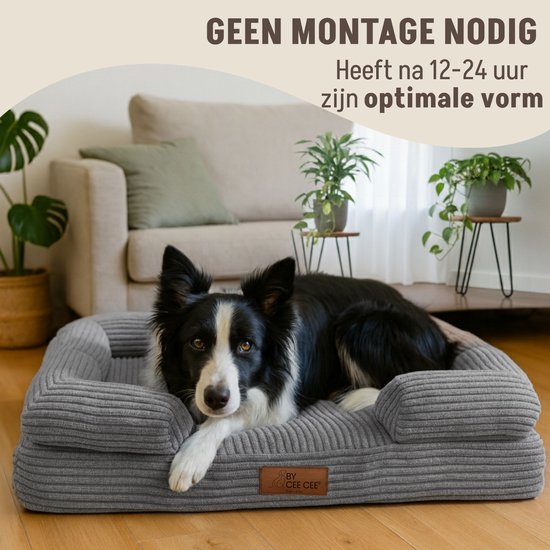 By Cee Cee Orthopädischer Hundekorb - Orthopädisches Hundekissen - Hundebett - Gerippter Stoff - Für mittelgroße Hunde - Grau - 108x81cm - Luca