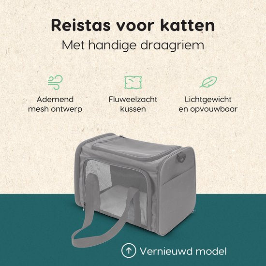 Volcan Travel Bag Cat - Reisekorb - Tragetasche Katzen - Transportbox mit Toplader - Tragekorb Hellgrau