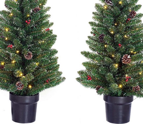 Black Box Trees Creston Set aus 2 Weihnachtsbäumen und 1 Kranz mit LED-Lichtern - Grün