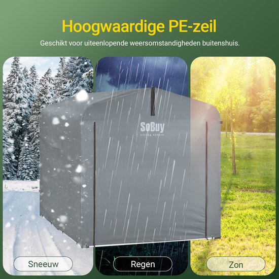 SoBuy KLS11-L-DG Gartenhaus, wasserdichte Aufbewahrung im Freien, Motorradunterstand mit Haken, Fahrrad- und Werkzeuggarage, Fahrradaufbewahrung, Stauraum, Grau, 159x219x165 cm