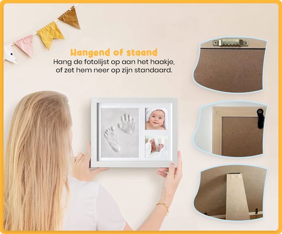 Frummel Baby Bilderrahmen mit Lehmabdruck (Gipsabdruck Baby) - Besser als Gipsabdruck - Lehmabdruck Baby Fuß und Hand - Mutterschaftsgeschenk Mädchen / Mutterschaftsgeschenk Junge - Baby Shower