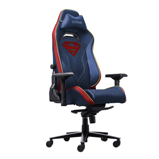 Trust GXT 721SM Ruya Pro Superman Edition - Premium Gaming Chair - Nackenkissen - verstellbare Rückenlehne - höhenverstellbar - Rücken- und Armlehnen verstellbar - Superman Blue