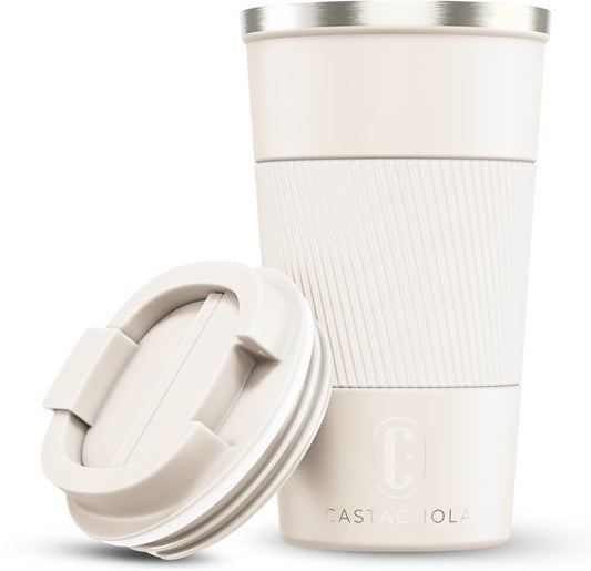 Castagnola Thermosbecher – Kaffeebecher zum Mitnehmen – Reisebecher für Kaffee und Tee – Teebecher – 510 ml – Edelstahl – Offwhite