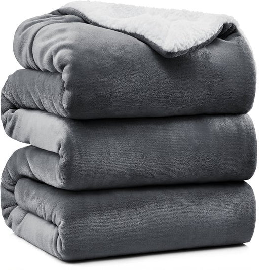 VAIVE Luxus-Sherpa-Fleecedecke 220x240 cm - Superweich - Plaid für Sofa, Bett oder Wohnzimmerdekoration - Decken - Plaids - Decke - Grau