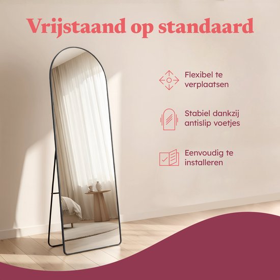Fraay Pass Mirror 160x55cm - Stehend & hängend - Minimalistischer Wandspiegel - Stehspiegel - Schwarz Matt
