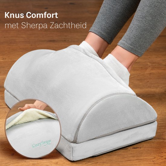 CozySense® Fußstütze Schreibtisch - Ergonomischer Fußhocker mit 2 Höhen - rutschfester & waschbarer Sherpa-Bezug - Fußpolster für Heim & Büro - Grau