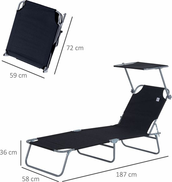 Outsunny Sonnenliege – zusammenklappbar – mit Sonnendach – 4 Positionen – schwarz