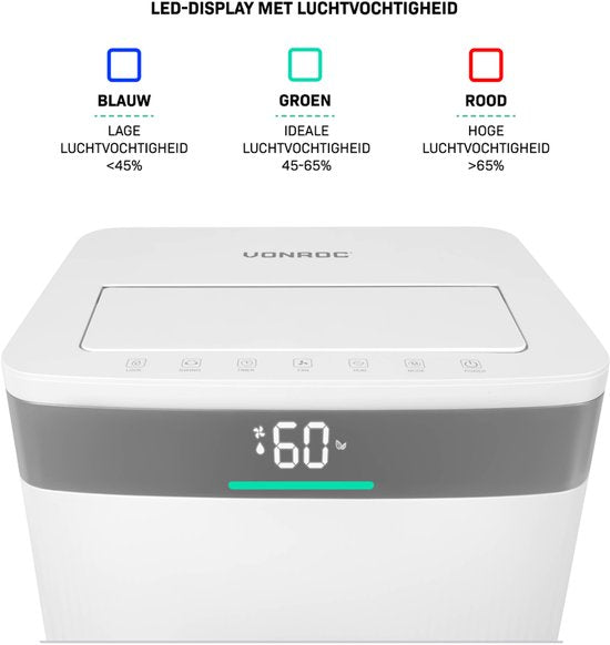 VONROC Luftentfeuchter - 40L/Tag - 5.5L Wassertank - Wifi & App Steuerung -Silberionenfilter & Kohlefilter
