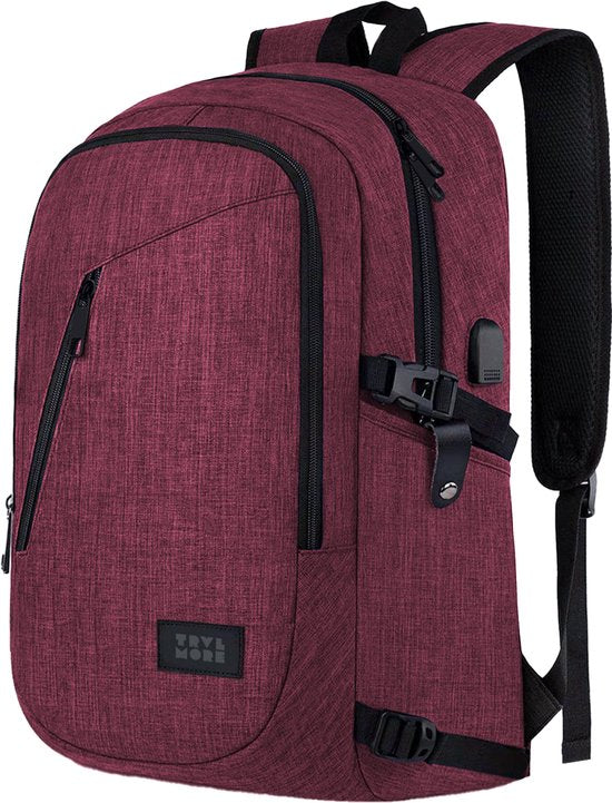 TRVLMORE Rucksack mit Lifetime - Rucksack mit 15.6 Zoll Laptopfach - Schultasche - spritzwassergeschützt - Männer und Frauen - Jungen und Mädchen - 25L - Burgunderrot