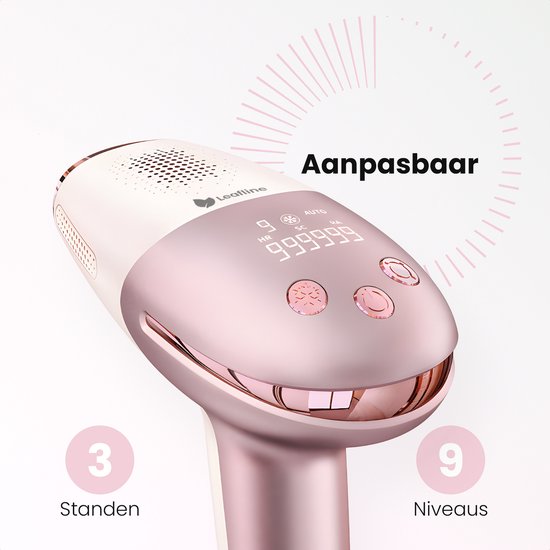 Leafline® IPL Laser Epilierer - Epilierer Damen - Schmerzfrei mit Eiskühlung - Für dauerhafte Haarentfernung von allen Körperteilen - 999.999 Blitze - Heimgebrauch