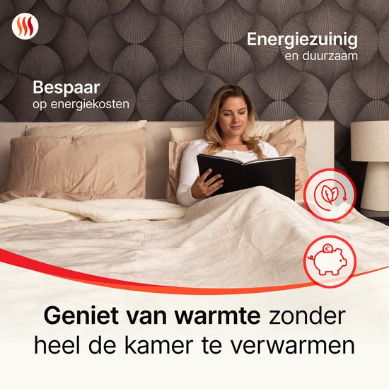 Seranova Heizdecke XXL - 180x160 cm - 2 Personen Heizdecke - Wärmedecke - Doppelseitiges Fleece Sherpa - Creme beige