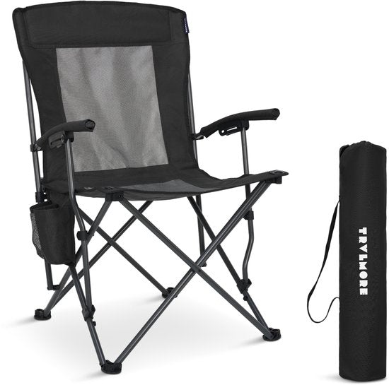 TRVLMORE Campingstuhl - klappbar - 120KG Tragkraft - inkl. Tragetasche - Klappstuhl - Angelstuhl - Campingstuhl - Klappstuhl - Schwarz