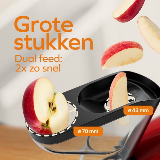 KitchenBrothers Slowjuicer XL - Entsafter - Gemüse- und Obstpresse - 43 mm und 70 mm Einfüllöffnung - 500 ml - Rot