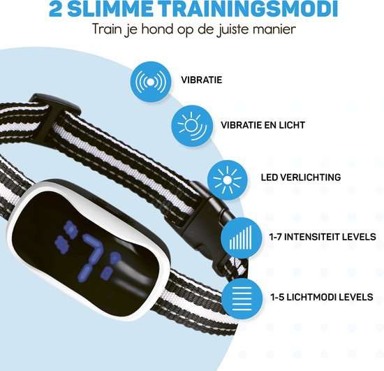 Anti-Bell-Halsband Pro mit LED - Erziehungshalsband ohne Schock - Anti-Bellgerät für kleine und große Hunde - wasserdicht, wiederaufladbar und beleuchtet - Vibration und Audio