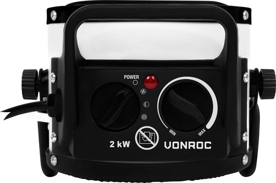 VONROC Elektroheizgerät - Strahlheizgerät - Heizlüfter - Keramik - 3 Stufen: 1000W/2000W/Ventilator - für Räume bis zu 20m2 - weiß