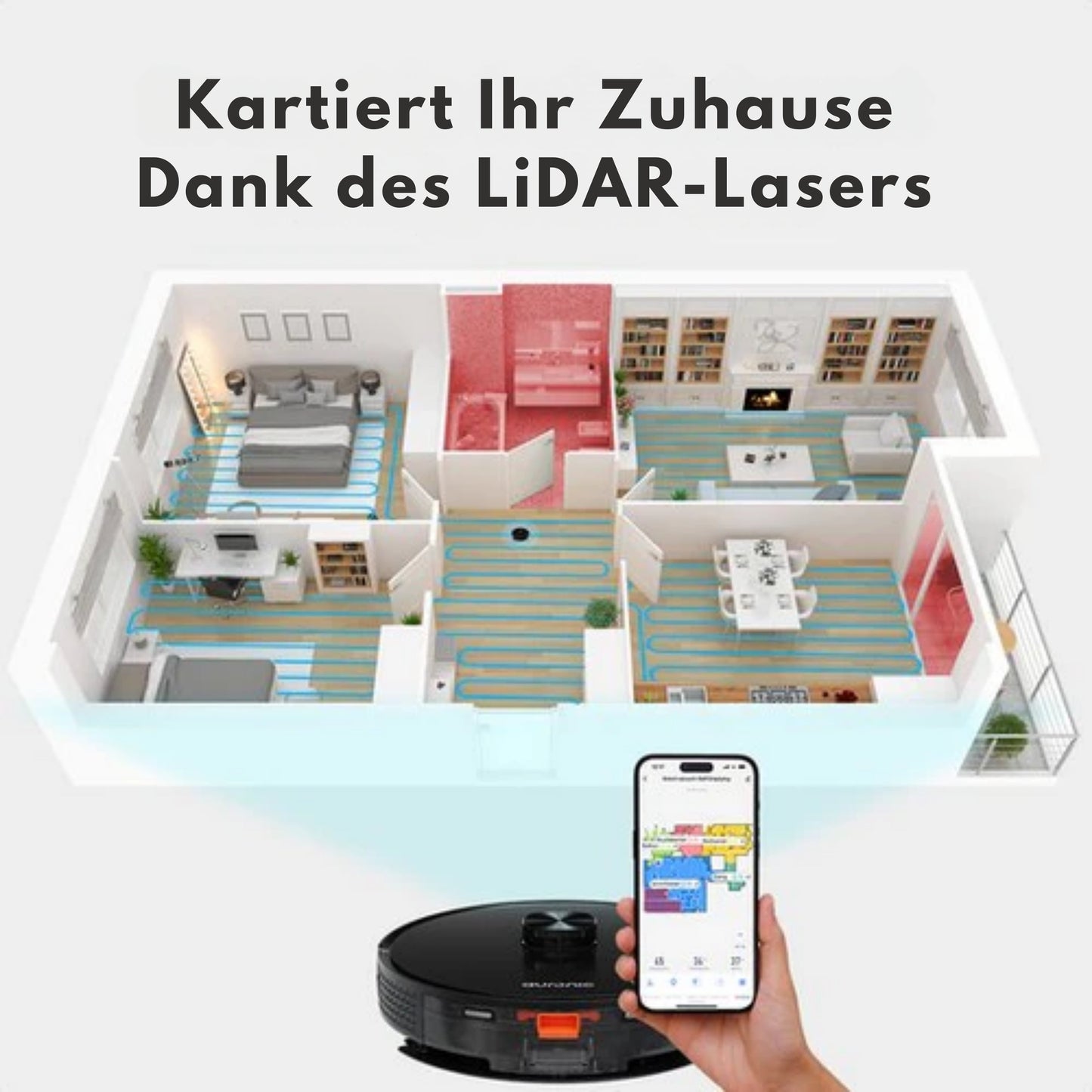 Auronic Staubsaugerroboter - Mit Wischfunktion - WiFi und App - Ladestation - Haustiere - Wischroboter - Lasernavigation - Schwarz