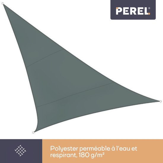 Perel Schattentuch, wasserabweisend, 3,6 x 3,6 x 3,6 m, 160 g/m², Polyester, Dreieck, grün-grau