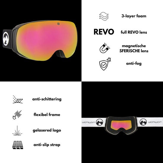 MowMow GRAVITY Skibrille + Zusatzscheibe - Magnetisch - Bio-Frame - R-Strap - UV400 - Unisex