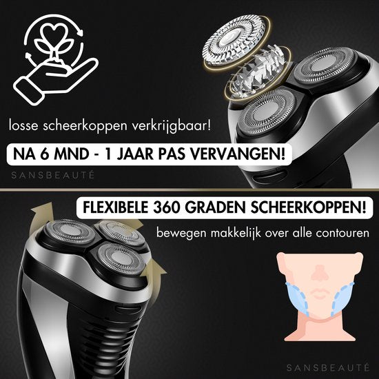 2-in-1-Rasierer für Männer mit Trimmer S1111 + 2 Extra-Scherköpfe - Sansbeauté® - Nass & Trocken - Präzisionstrimmer - Elektrisch - Elektrorasierer - Wasserdicht