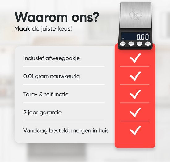 Kitchenwell digitale Mini-Präzisionsküchenwaage - 0,01 bis 500 Gramm - 14,2 x 7,5 cm - batteriebetriebene Taschenwaage - Küchenwaage
