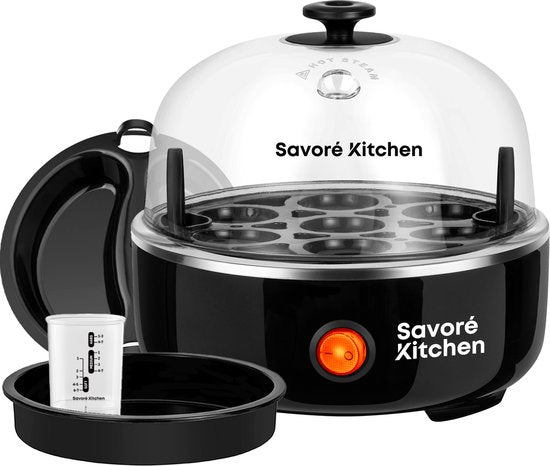 Savoré Kitchen 3-in-1 Eierkocher 7 Eier - Elektrisch - Eierkocher mit Zeitschaltuhr - Schwarz