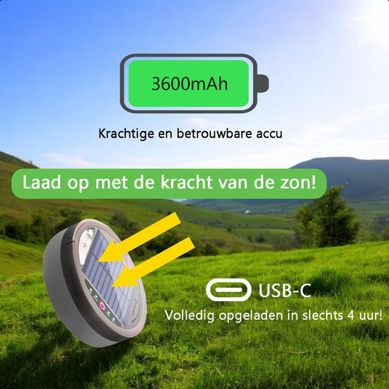 Tech Essentials Solar Camping Light String - 100LEDs - 10M - Warm-Weiß-Licht - Zelt Licht - USB aufladbar - Mit Fernbedienung - Einziehbar - Camping Licht - Solar Pendelleuchte - Notfall