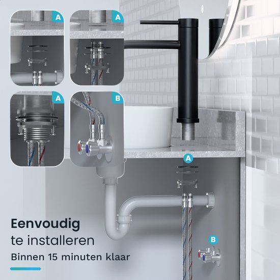 Mirlux Waschtischarmatur Schwarz - Waschtischmischer Bad - Waschtischarmatur - Waschtischarmatur / WC-Armatur - Wasserhahn - Kalt- und Warmwasserarmatur - Toilettenarmatur Kalt- und Warmwasser
