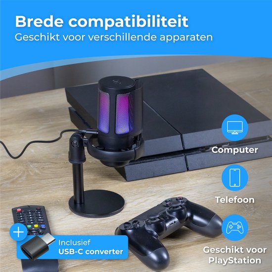 Nuvance - USB-Mikrofon mit Ständer - für PC- und Gaming-Mikrofon - mit Rauschfilter - inkl. USB-C-Konverter - Streaming-Mikrofon - RGB