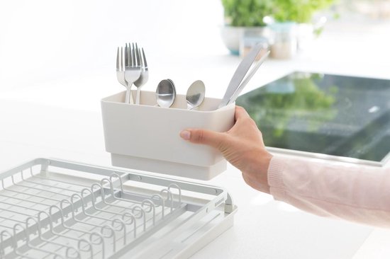 Brabantia SinkSide Abtropfgestell – mit Auffangschale und Besteckhalter – Hellgrau
