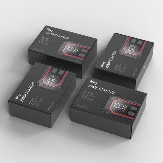 Brixy Jumpstarter für Auto - 2200A / 16.000 mAH - 4-in-1 Starthilfe - LED-Taschenlampe, SOS-Notlicht und Powerbank - Rot/Schwarz