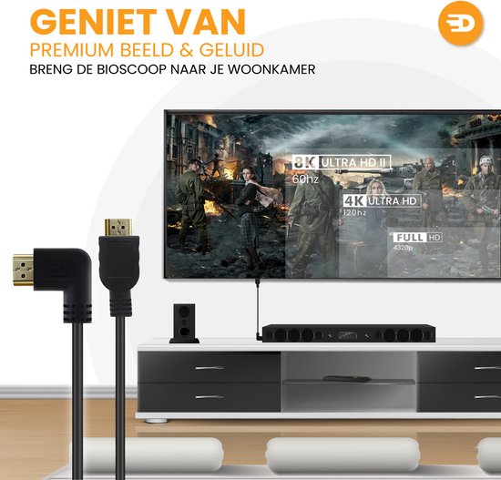 Drivv. HDMI-Kabel 2.1 - gewinkelt - Ultra HD 8K - HDMI zu HDMI - 2 Meter - Schwarz