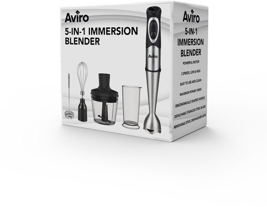 Aviro 6-in-1 Stabmixer-Set - 1000W - 20 Geschwindigkeiten - Zerkleinerer, Milchaufschäumer, Schneebesen & Messbecher - Edelstahl