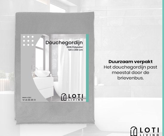 Loti Living Duschvorhang Anti-Schimmel - Grau - Inklusive Ringe - Wasserdicht - Polyester - Duschvorhang 120x200 cm