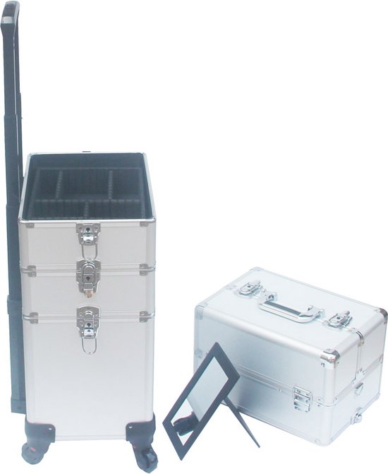 Aluminium-Schminkkoffer, Nagelkoffer, Schminkkoffer, Friseurwagen / Beauty-Case / Trolley zur Aufbewahrung Ihrer Körperpflegeprodukte 4 in 1