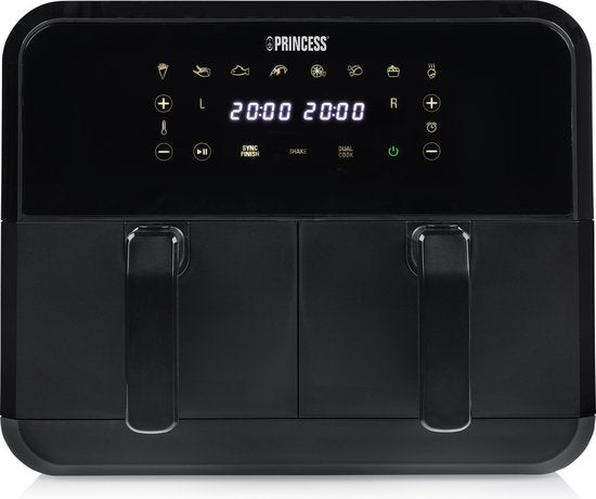 Princess Doppelkörbchen Airfryer 182068 - Doppel-Heißluftfritteuse - 2 Körbe Ã¡ 4 Liter - 8 vorprogrammierte Programme - Touchscreen - Schwarz